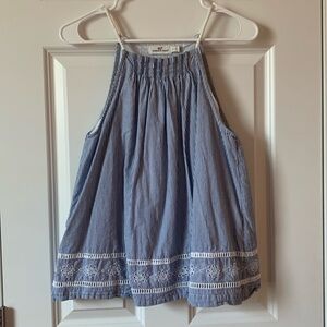 Vineyard Vines Sandbar Stripe Gathered Neck Embroidered Top